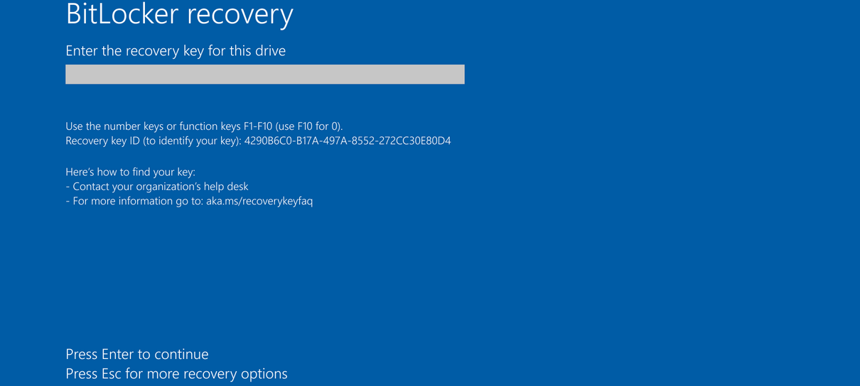 Η οθόνη ανάκτησης Bitlocker των Windows